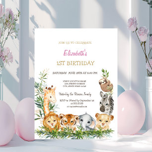 Convite Aquarela Selvagem Animais Selva Tropical 1º