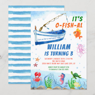 Convite Aquarela Sob O Aniversário De Pesca De Barcos Mar