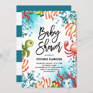 Convite Aquarela sob o Chá de fraldas dos Amigos do Mar