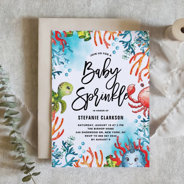 Convite Aquarela Sob O Mar Amigos Bebê Sprinkle (Watercolor Under the Sea Friends Baby Sprinkle Invitation)