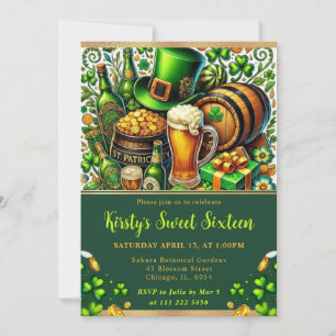 Convite Aquarela St Patrick's Day Sweet Sixteen