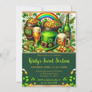 Convite Aquarela St Patrick's Day Sweet Sixteen