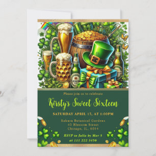 Convite Aquarela St Patrick's Day Sweet Sixteen