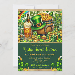 Convite Aquarela St Patrick's Day Sweet Sixteen