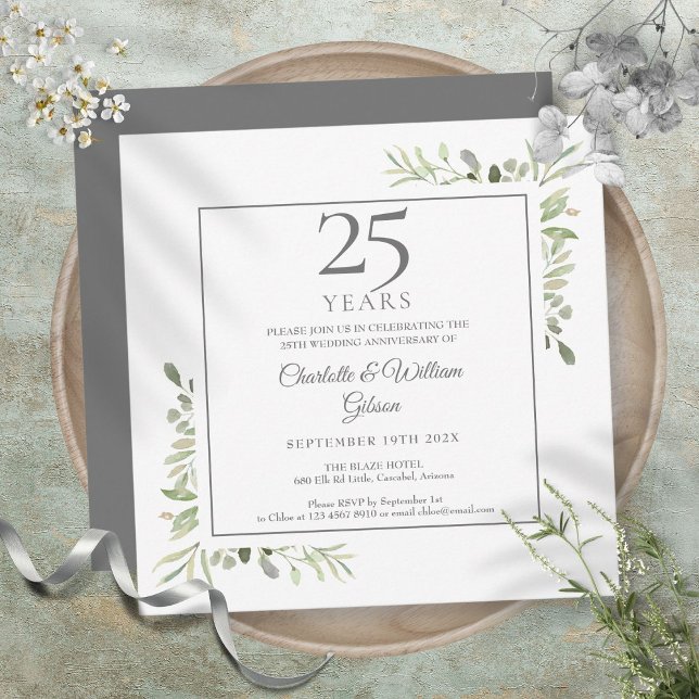 Convite Aquarela Suave de Verdor - 25º Aniversário (Soft Watercolour Greenery 25th Anniversary Invitation)
