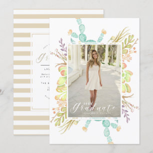 Convite Aquarela Suculenta do Buquê  Festa de formatura