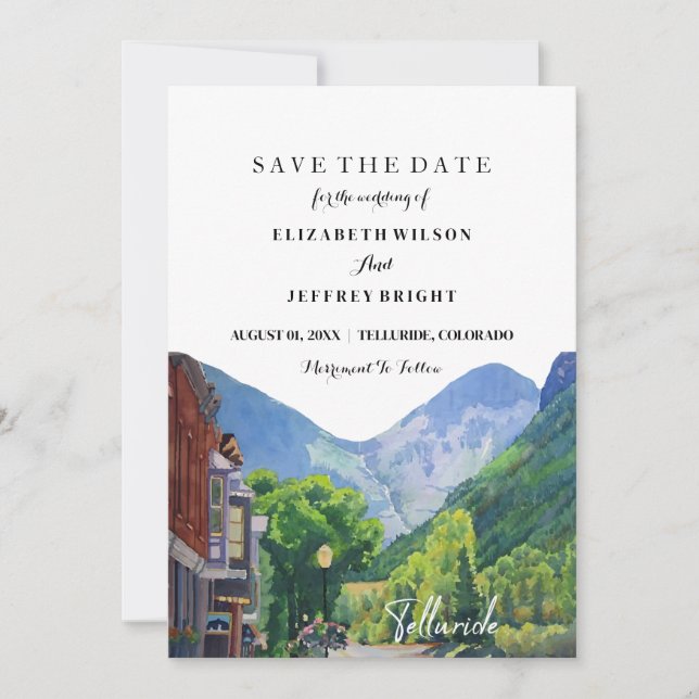 Convite Aquarela Telluride Colorado Ski Save the Date (Frente)