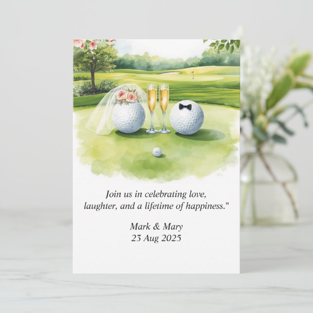 Convite Aquarela temática de casamento de golfe (Em pé/Frente)