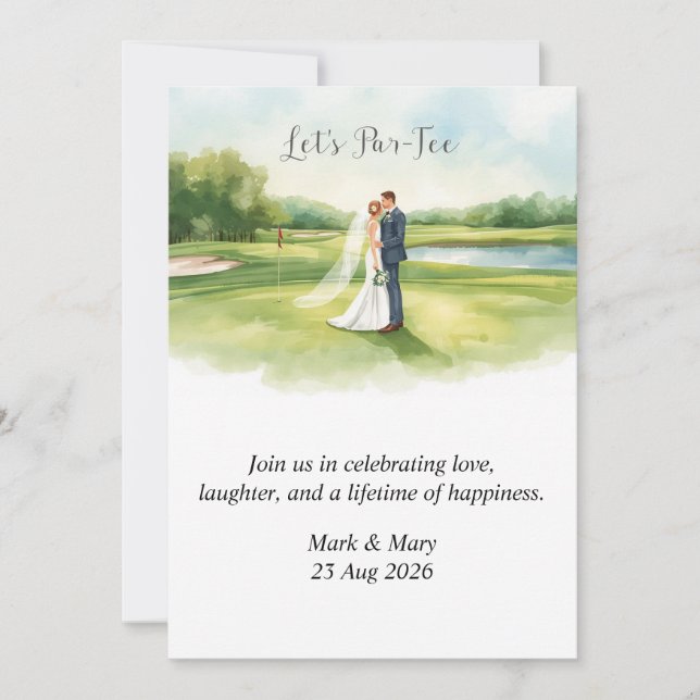 Convite Aquarela temática de casamento de golfe (Frente)