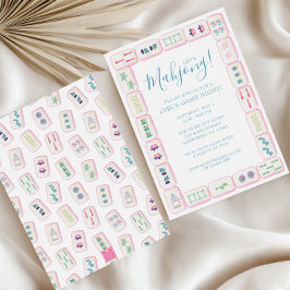 Convite Aquarela Tiles de Mahjong Rosa e Verde Festa