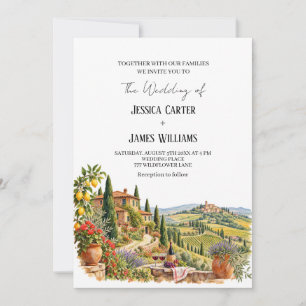 Convite Aquarela Toscana Itália Casamento Vintage Vinícola