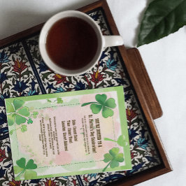 Convite Aquarela Trevo de Quatro Folhas do Cravo no Dia de