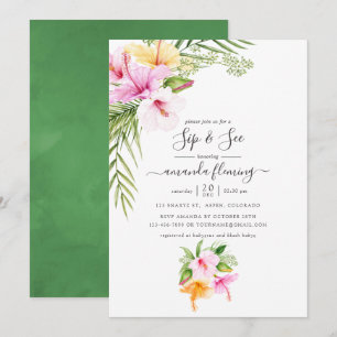 Convite Aquarela Tropical Floral Sip e Veja