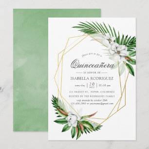 Convite Aquarela Tropical Greenery Geométrico Quinceañera