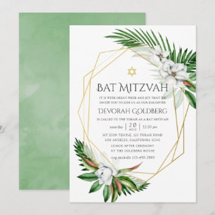 Convite Aquarela Tropical Verdura Geométrica Bat Mitzvah