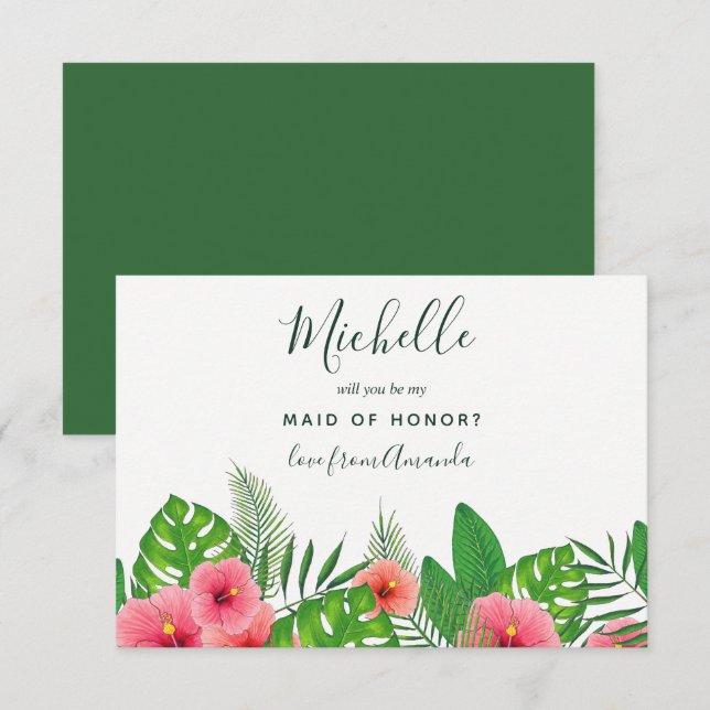 Convite Aquarela Tropical Você Será Minha Dama De Honra (Frente/Verso)