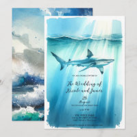 Aquarela Tubarão Oceano Subaquático Casamento Aquá