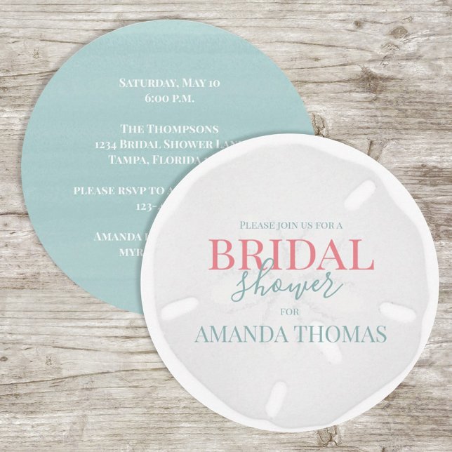 Convite Aquarela Turquesa Marisca Areia Dólar Elegante I (Criador carregado)