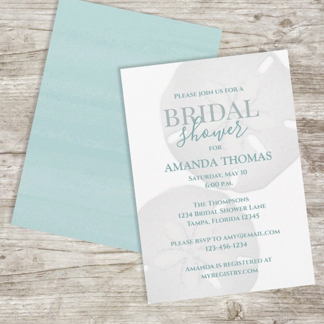 Convite Aquarela Turquesa Sand Dollar Elegante (Criador carregado)