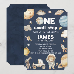 Convite Aquarela Um Pequeno Passo Espaço Animais Aniversár