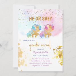 Convite Aquarela Unicorn arco-íris Cores Gênero Revelação