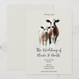 Convite Aquarela Vacas Casamento Rústico Minimal