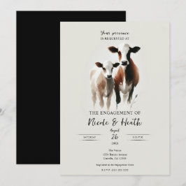 Convite Aquarela Vacas Minimalista Festa de Engajamento Rú
