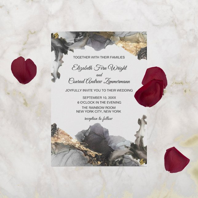 Convite Aquarela Vanessa Black, White e Spark Dourado (Criador carregado)