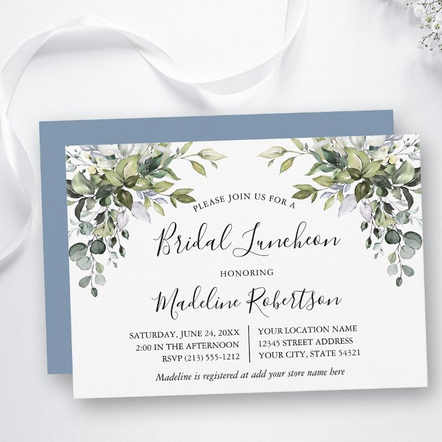 Convite Aquarela Verde Caligrafia Blue Bridal Lunch (Customize to change text color, text style or color of back of card.)