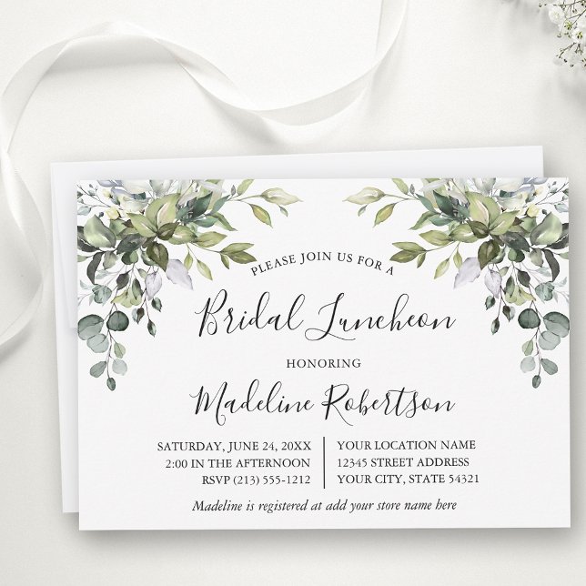 Convite Aquarela Verde Caligrafia Bridal Luncheon (Customize to change text color or text style.)