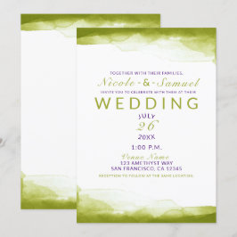 Convite Aquarela Verde Chartreuse Casamento Moderno Chic