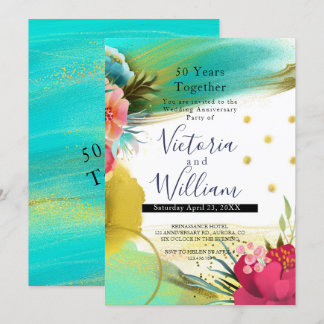 Convite Aquarela Verde Claro Rosa Dourado Aniversário de 5