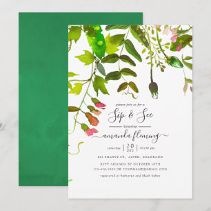 Convite Aquarela Verde de Primavera Beber e Ver