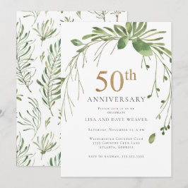 Convite Aquarela Verde Dourado 50º Aniversário