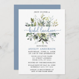 Convite Aquarela Verde Dusty Blue Script Luncheon
