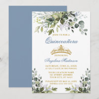 Aquarela Verde Dusty Quinceañera Dourada Azul