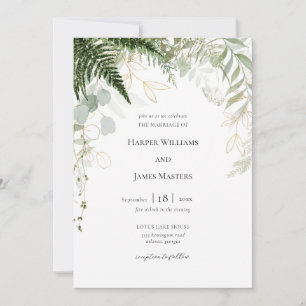 Convite Aquarela Verde e Casamento Dourado