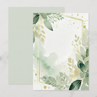 Convite Aquarela verde e dourado em branco Casamento