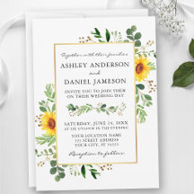 Aquarela Verde Girassóis Casamento Dourado
