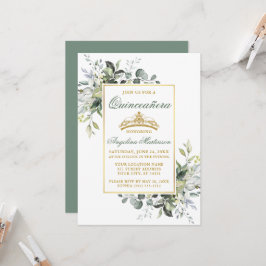 Convite Aquarela Verde Oliva Dourado Quinceanera