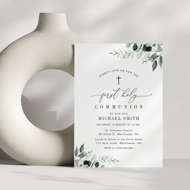 Convite aquarela verde primeira comunhão sagrada (Criador carregado)