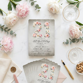 Convite Aquarela Vintage Peônia Rosa Bege Aniversário de 2
