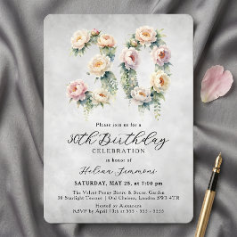 Convite Aquarela Vintage Peônia Rosa Choque Aniversário de