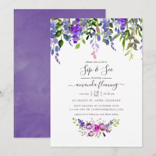Convite Aquarela Violeta Floral Beber e Ver