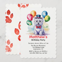 Aquarela Westie Cachorro Festa de Aniversário Infa