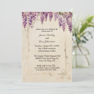 Convite Aquarela Wisteria em Casamento de Pergaminho Vinta