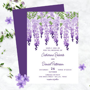 Convite Aquarela Wisteria Floral Elegante Moderno Script