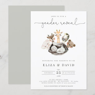 Convite Aquarelas Animais Faltam Revelação Moderna Dourada