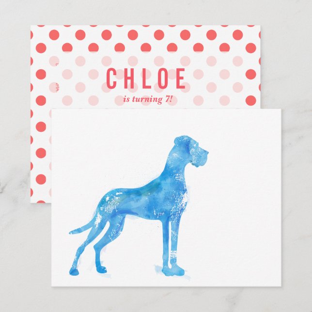 Convite Aquarelas Great Dane (Frente/Verso)