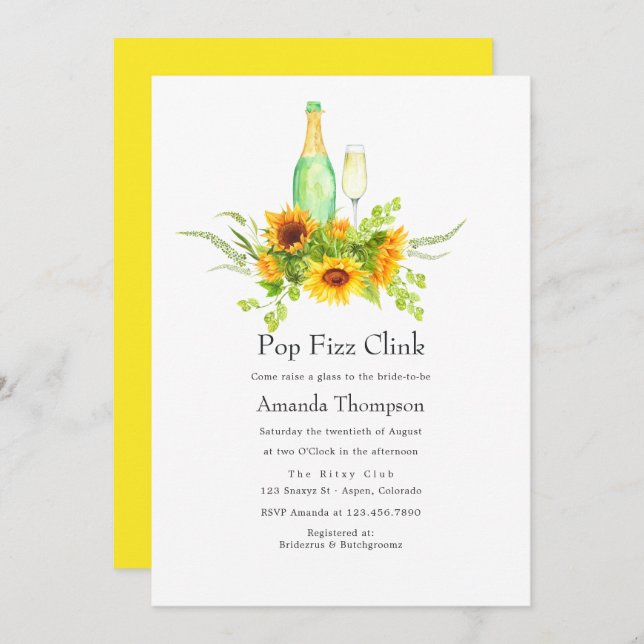 Convite Aquarelas Pop Fizz Clink Chá de panela (Frente/Verso)